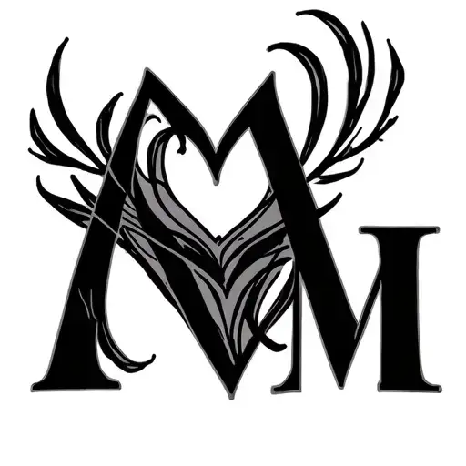 The Initial A And M Intertwining With A Heart Stencil Lettering