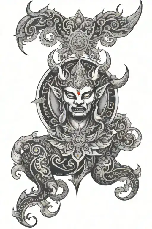 It Should Be A Mandala Tattoo Which Also Contain A Oni Face And Should Also Symbolise Peace