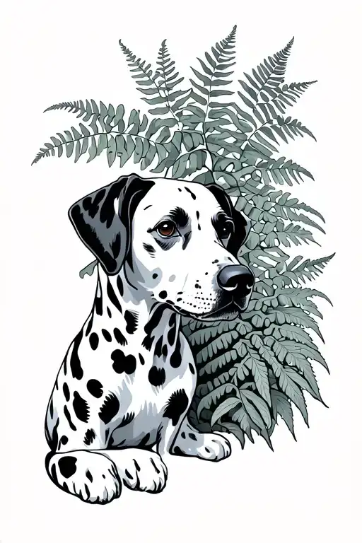 Dalmation Dog Curl Among Fern Plants