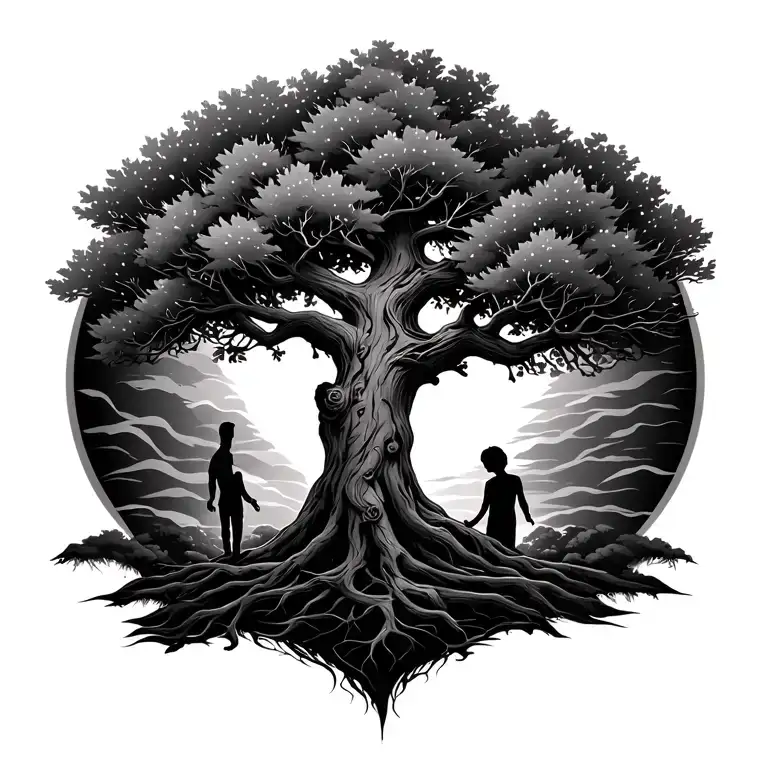Father Tree With Son And Daughter Incorporated Within