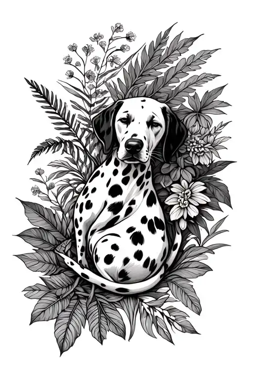 Curled Up Sleeping Dalmation Among Native Pacific Northwest Plants