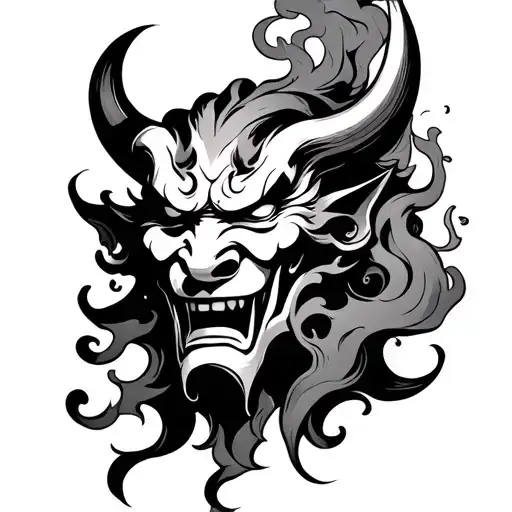 Japanese Smoke Behind Oni Mask