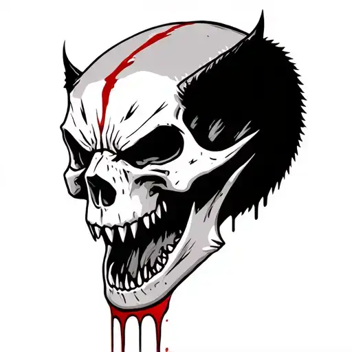 Skull Of A Wolverine Animal Skull With Blood Dripping