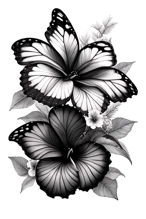 Butterflies And Hibiscus Flowers