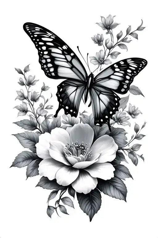 Floral And Butterfly Flying