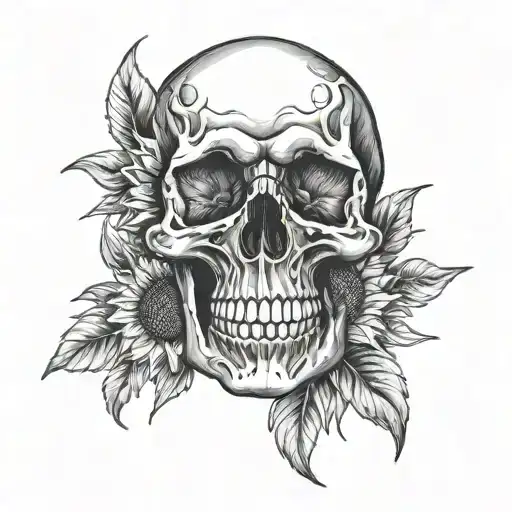Skull With Sunflowers