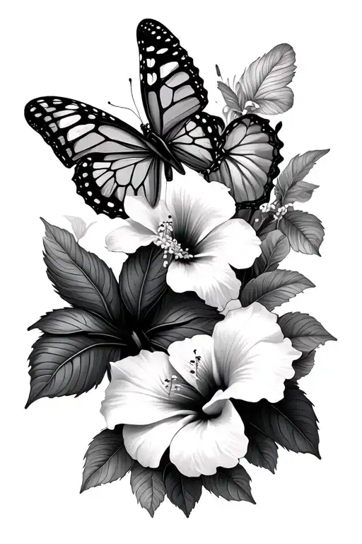 Butterflies And Hibiscus Flowers