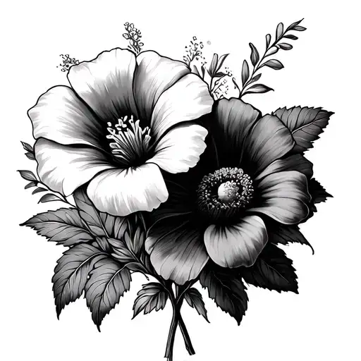 Morning Glory And Cosmos Flower Bouquet No Shading