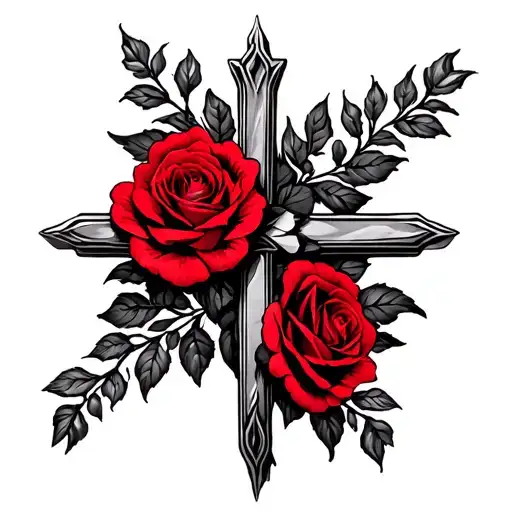 Cross With Red Roses