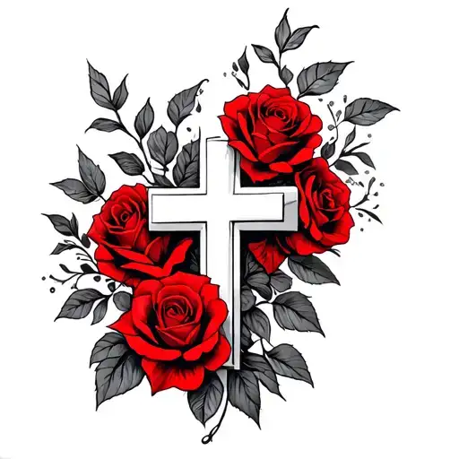 Cross With Red Roses