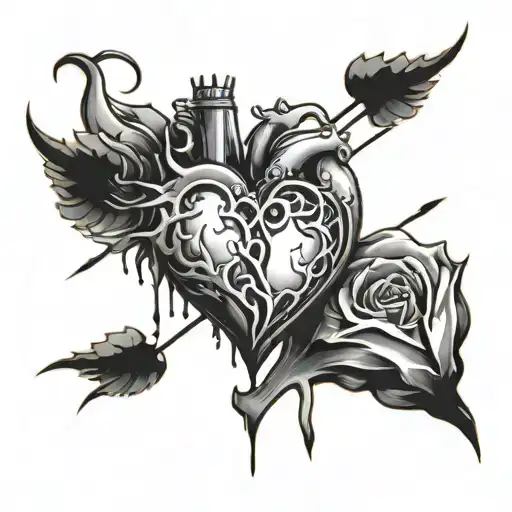 Brocken Heart Tattoo With Scar Surrounded