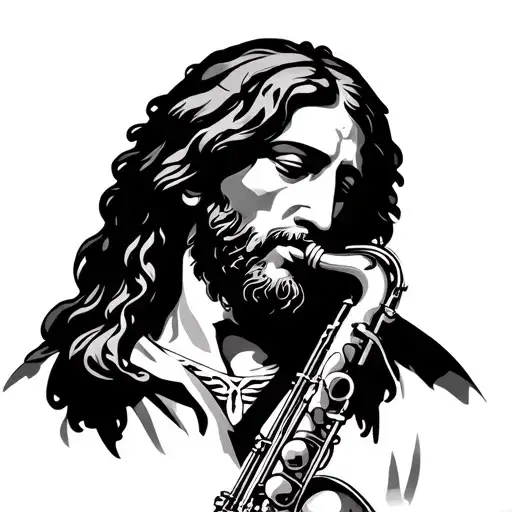Jesus Christ With Man Playing Saxophone