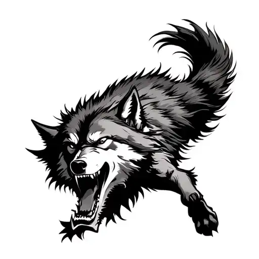 An Angry Wolf Chasing Vertically Mens Forearm