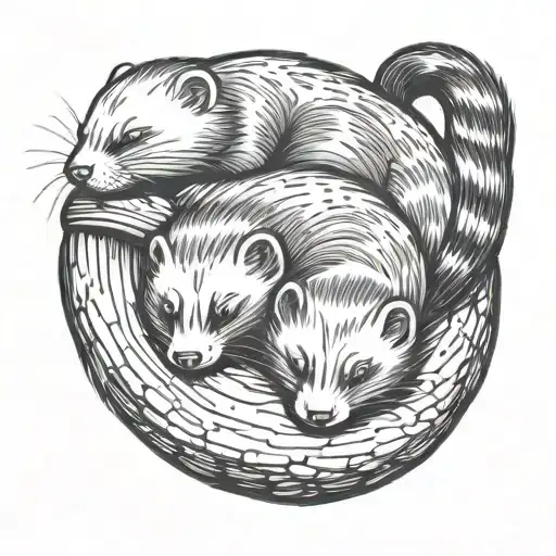 3 Ferrets Sleeping In A Pile
