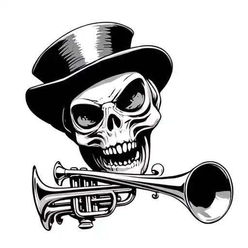 Alien Skull With Top Hat Playing A Trumpet