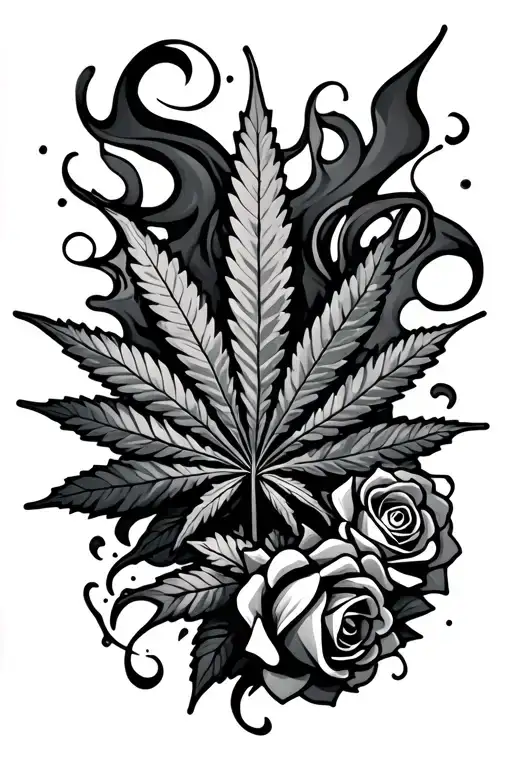 Marijuana Leaf With Roses And Smoke Swirling