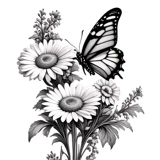 Daisies And Larkspur And Gladuis With Butterflies