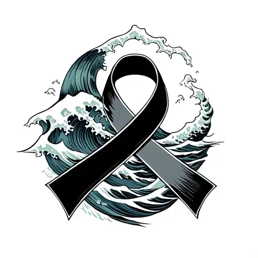 Big Ocean Wave Inside Cancer Ribbon Wrapped