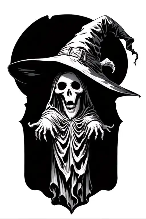 Ghost With Witch Hat No Background Black And White