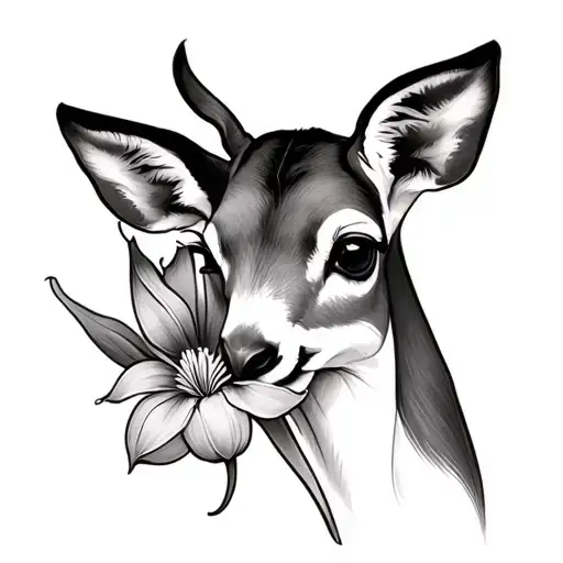 Doe With Tulip Flower