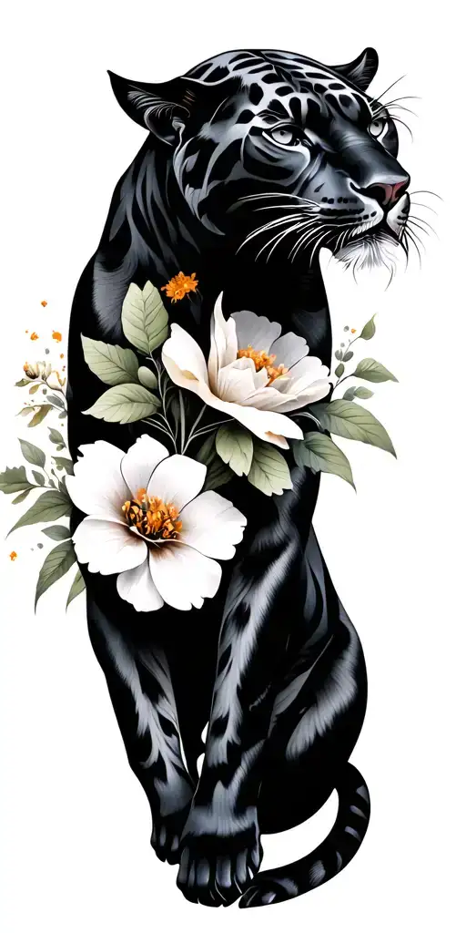 Panther Full Body With Flowers Surrounding