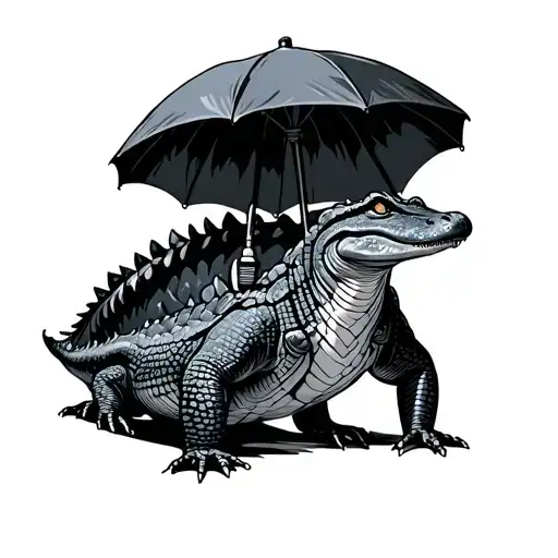 Standing Crocodiles That Hold An Umbrella