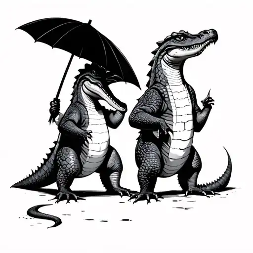 Standing Crocodiles That Hold An Umbrella