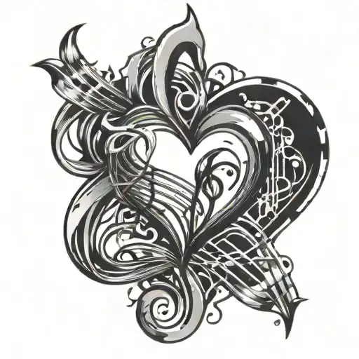 Design A Tattoo Of A Broken Heart With Musical Notes Flowing Out Of It
