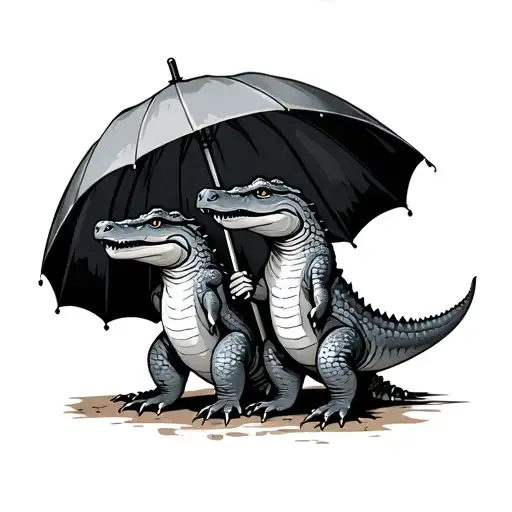 Standing Crocodiles That Hold An Umbrella