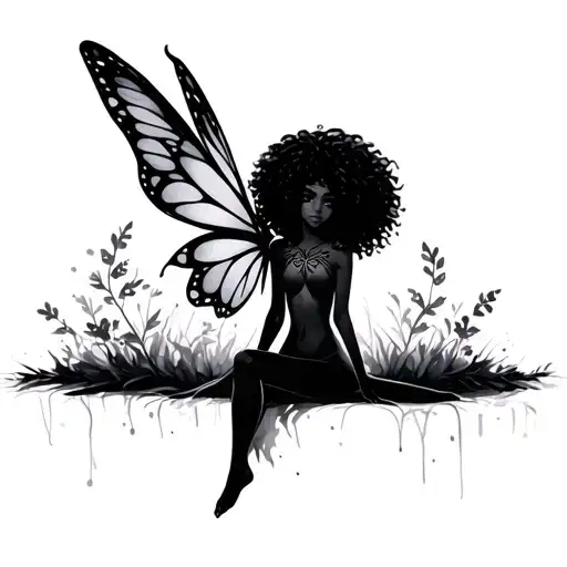 Sillouette Of Fairy Sitting With Afro
