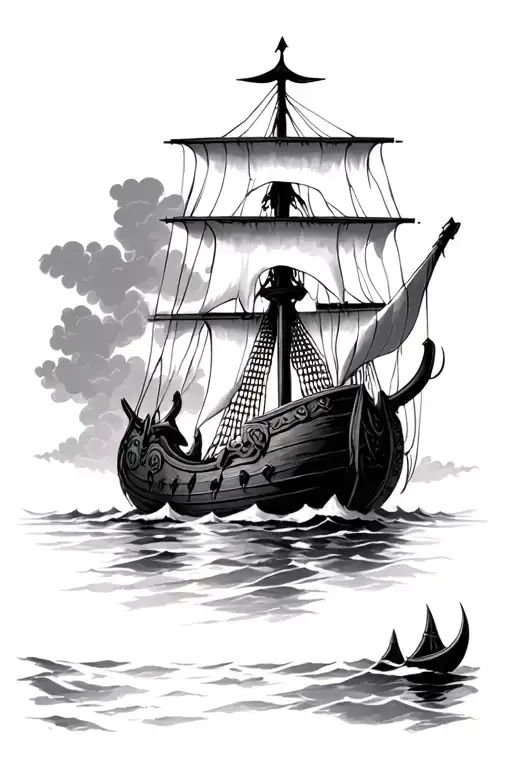 Front Of Viking Longship In Storm Clouds