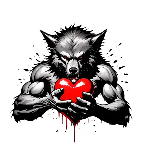 Werewolf Breaking Out Of Skin Holding A Heart