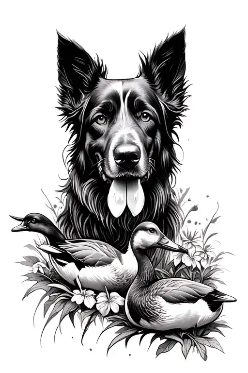 Hunting Dog With Ducks And Tullies