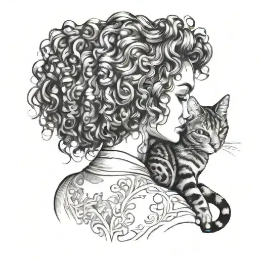 Cat And Owner Curly Hair Girl