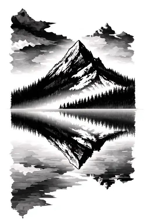 Mountain With A Forest Reflected Below Creating A Symmetrical Skyline On Both