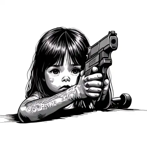 Little Girl Holding A Gun To Her Head With No Eyes