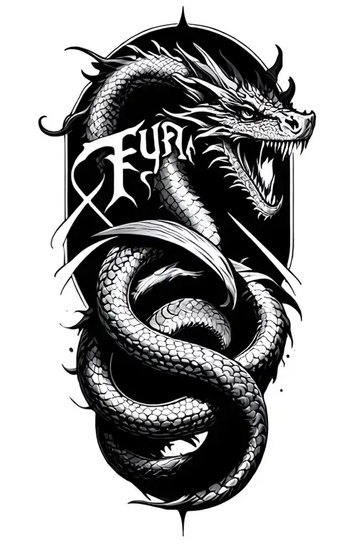 I Need Furia Word On Tattoo And Dragon And Snake Wrapped