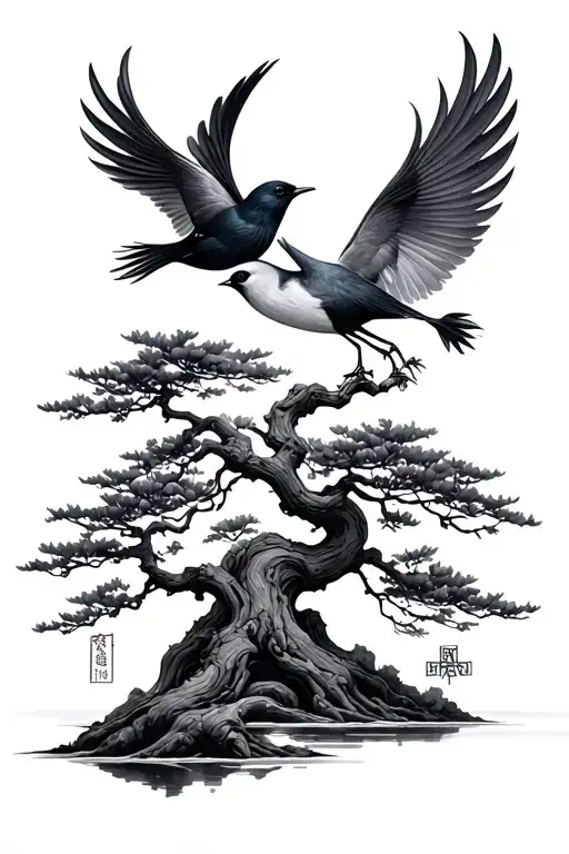 Bonsai Tree And Phonix Bird Rising