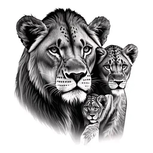 Lioness With 2 Cubs