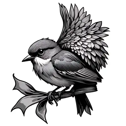 Bird Holding A Ribbon Wrapped