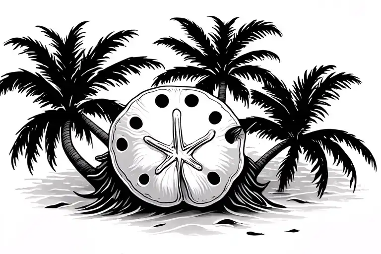 Seashell Sand Dollar Between Palm Trees Minimalist
