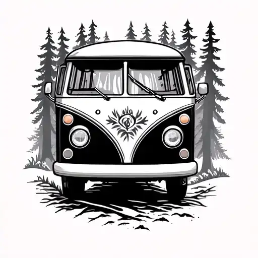 Hippie Bus In Woods