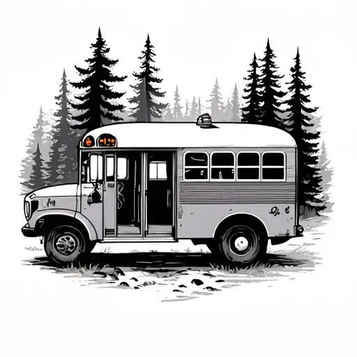 Hippie School Bus In Woods