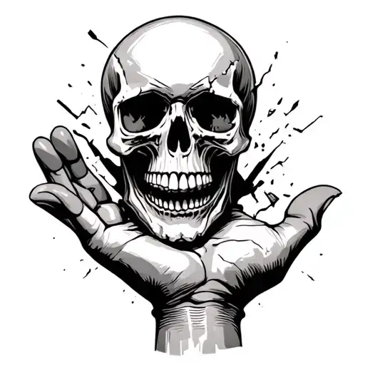 Skull On The Hand With Broken Skull Head Coming Up The Hand