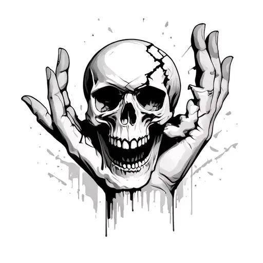 Skull On The Bottom With Broken Skull Head Coming Up The Hand
