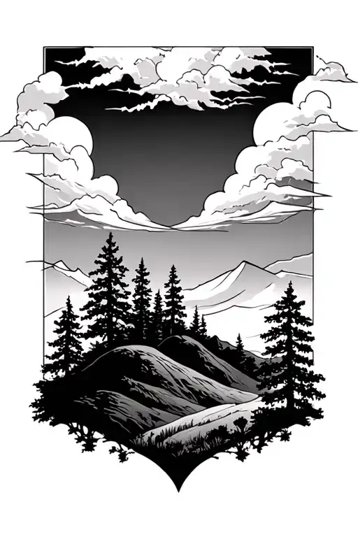 Sky With And Hills Trees