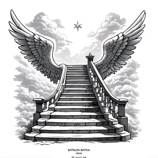 Stair Way To Heaven With Angle Wings On Side And Date At Bottem And Clounds