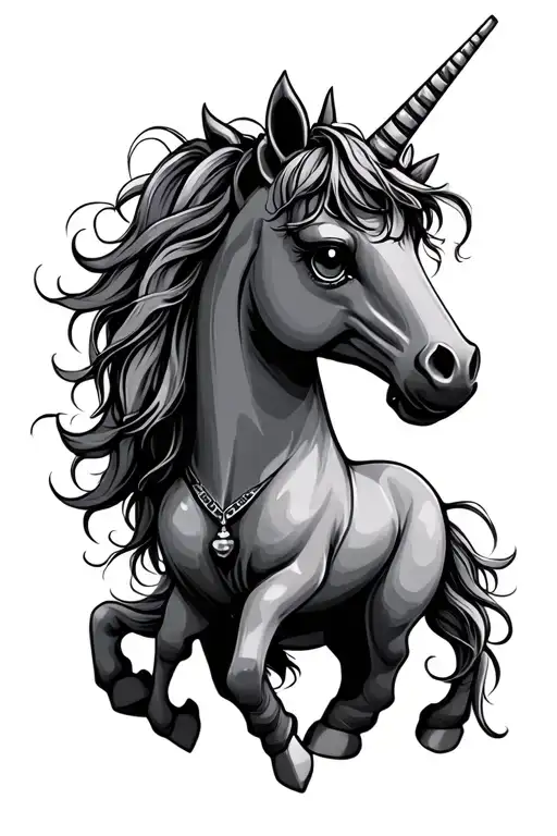 Cute Goth Unicorn Tattoo Design