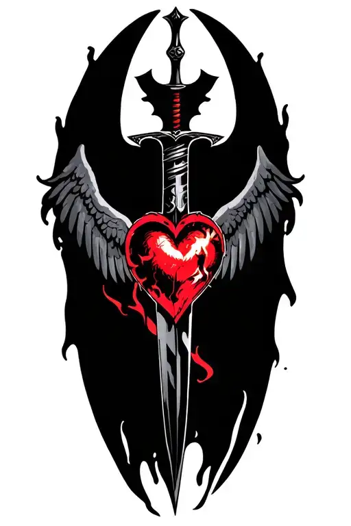 1 Of 1 Tattoo With Holy Heart Wings Flames Sword