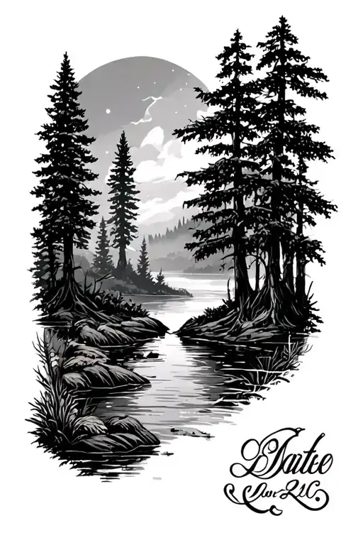 River Forest Scene Featuring A Date